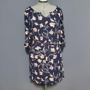 Lucky Brand Navy Floral Dress Pink Flowers Pull Over Size M